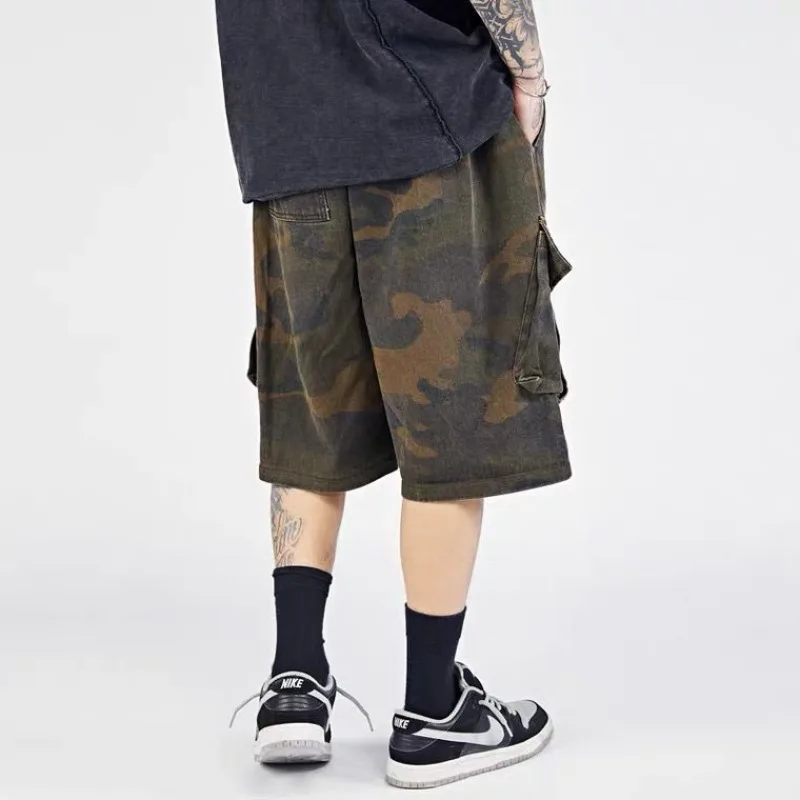 Oversize Men Vintage Camouflage Cargo Shorts Harajuku Streetwear Male New Summer Fashion Sports Casual Knee Lenght Short Pants