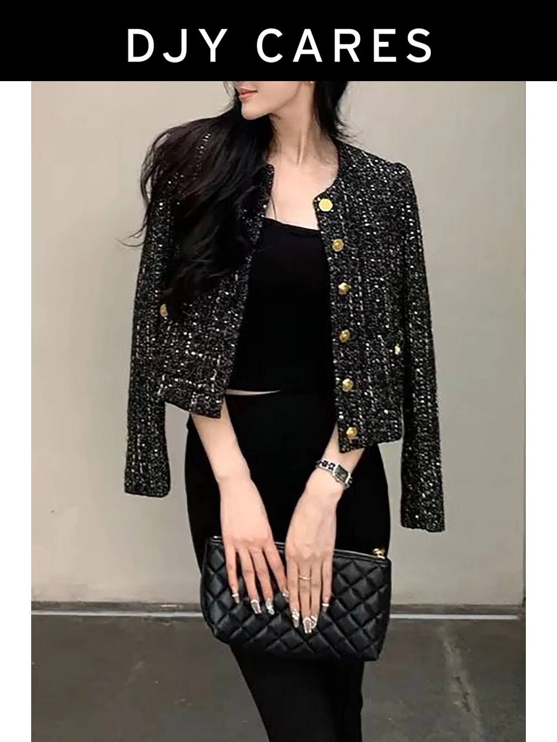 

New Rough tweed socialite jacket with sequins black top