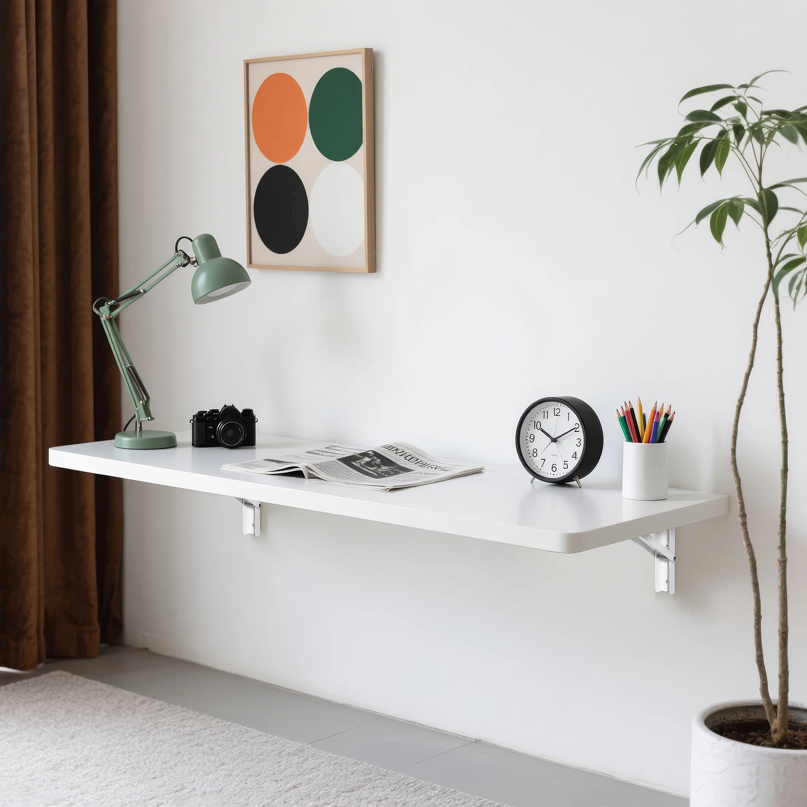 Table pliante murale avec supports de tablette métalliques robustes, bureau flottant, table de buanderie rabattable pour la maison