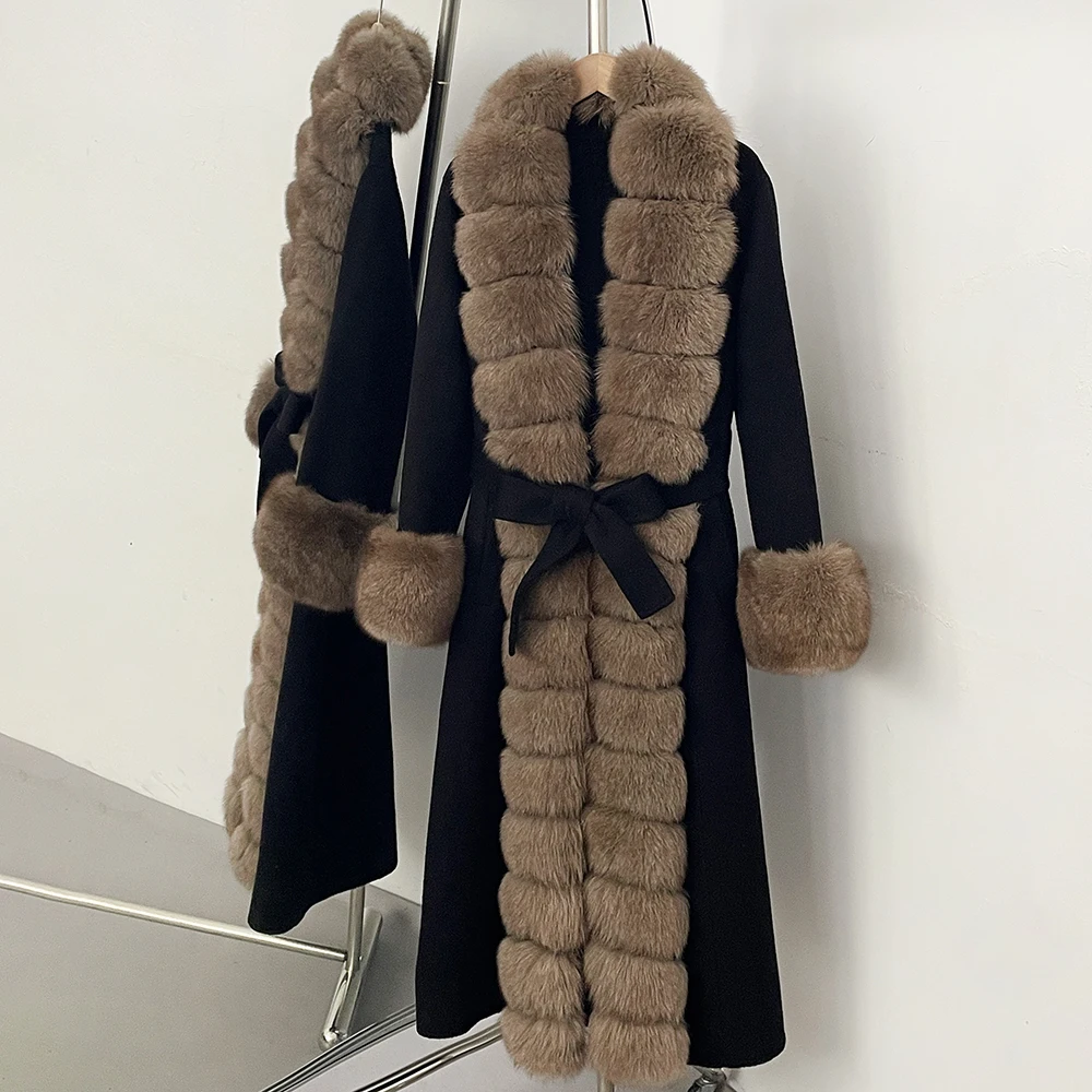 OFTBUY Women's Real Fur Coat Elegant Soft New Arrival Long Wool Coat Double Faced Wool Belt Quiet Luxury Autumn Fashion Style
