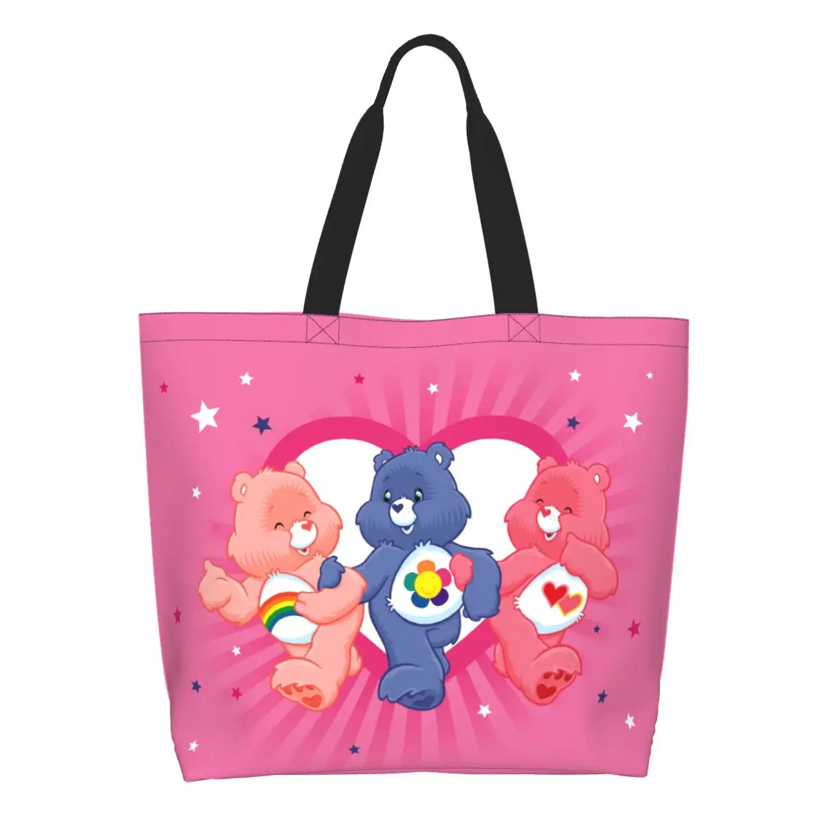 Custom Anime Cartoon Care Bears Grocery Shopping Tote Bag Women Rainbow Bear Canvas Shoulder Shopper Bag Big Capacity Handbags