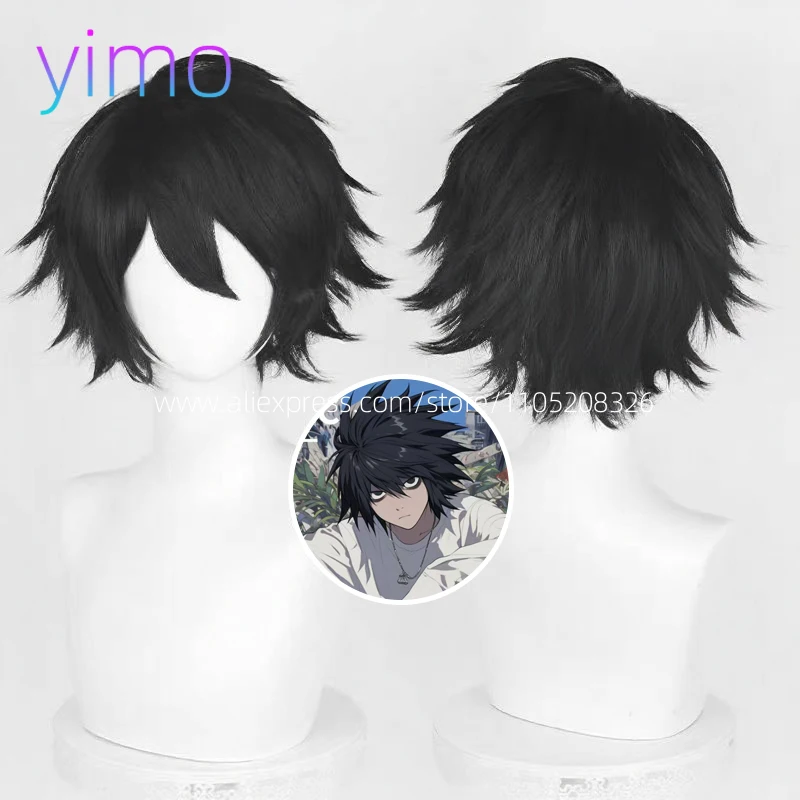 

High Quality Anime L Cosplay L.Laww liiet Cosplay Wig Black Short Wigs Heat Resistant Synthetic Hair Haltic Hair Halloween Party