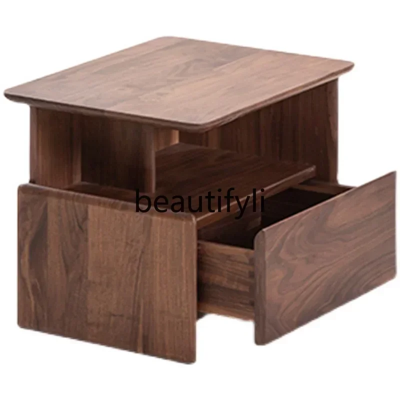 32Nordic solid wood bedside table Japanese oak black walnut bedside locker