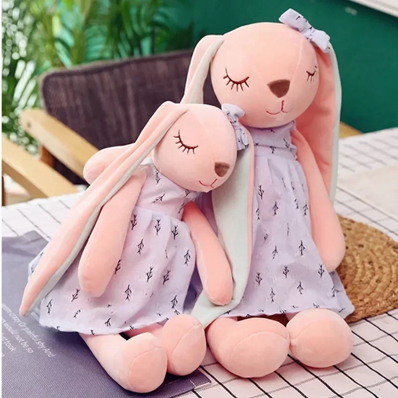 New 35cm Long Ears Cute Rabbit with Bow Doll Baby Soft Plush Toy Sleeping Stuffed Animal Baby Appease Gift for Infants Doll