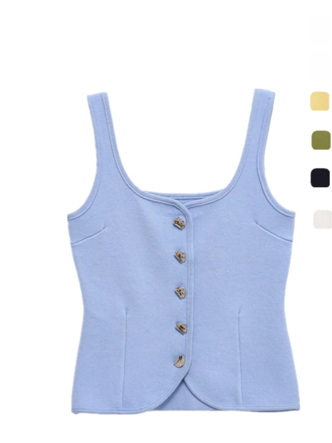 Sexy U-Neck American Retro Flat Needle Tight Fit Top Elastic Single Button Outerwear Strap Vest Versatile Street Style Knitte...