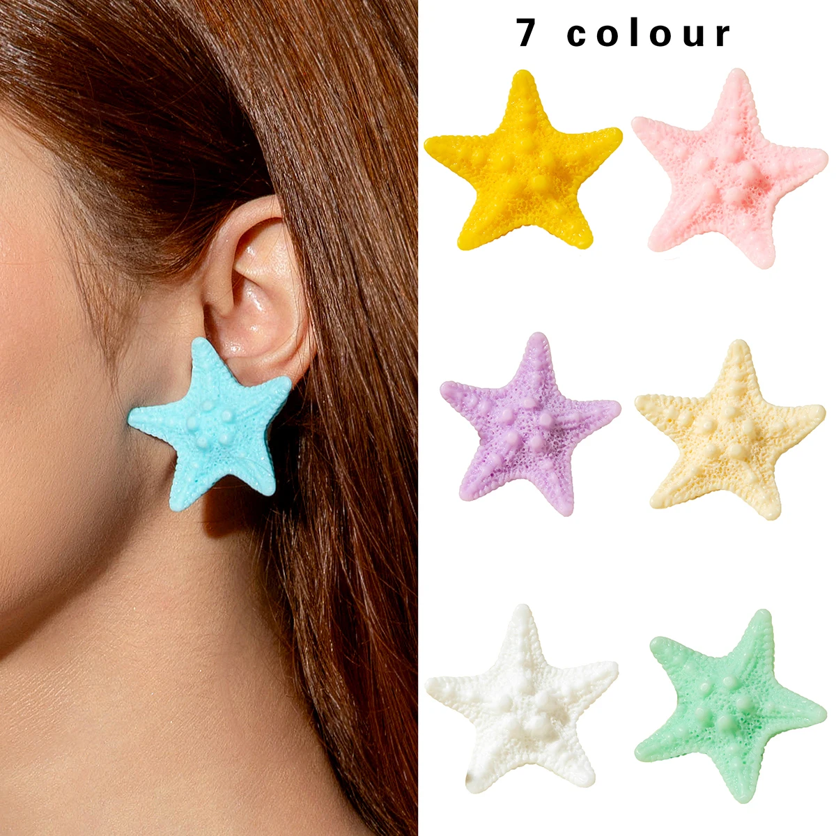 Tocona Ocean Style Colored Resin Starfish Earrings for Women's Cute Decorations Suitable for Summer Beach Vacation Jewelry