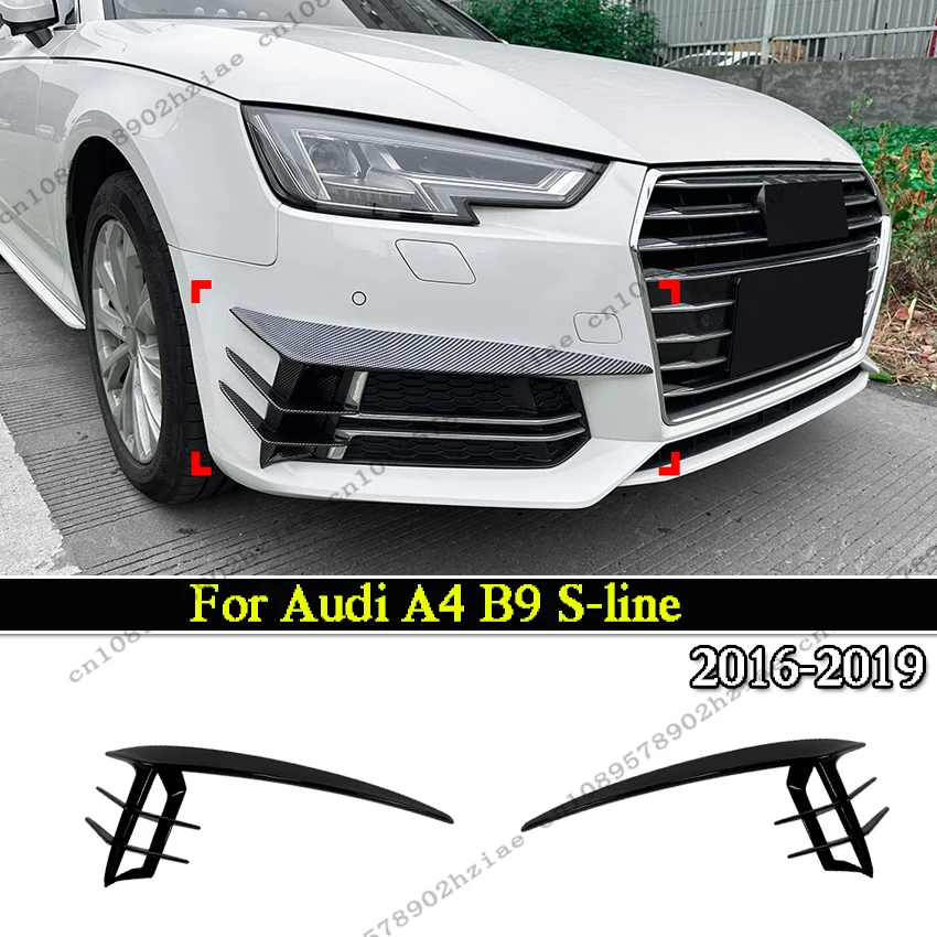 

Передний бампер, боковой спойлер для Audi A4 B9 S-line TFSI TDI 2016-2019, противотуманная фара, крышка вентиляционного отверстия, накладка, клапан, канады, аксессуары, тюнинг