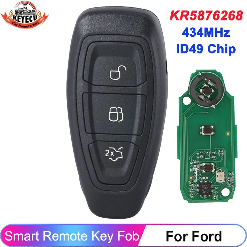 KEYECU 3 Buttons KR5876268 For Ford Kuga Grand C-Max Focus Fiesta Smart Remote Key ID49 Chip 434MHz A2C876268 Promixity Card