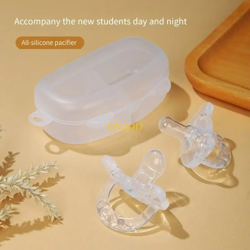 QX2D 1 Set Soft Silicone Pacifiers with Carrying Box Case for Baby Aged 0-18 Months