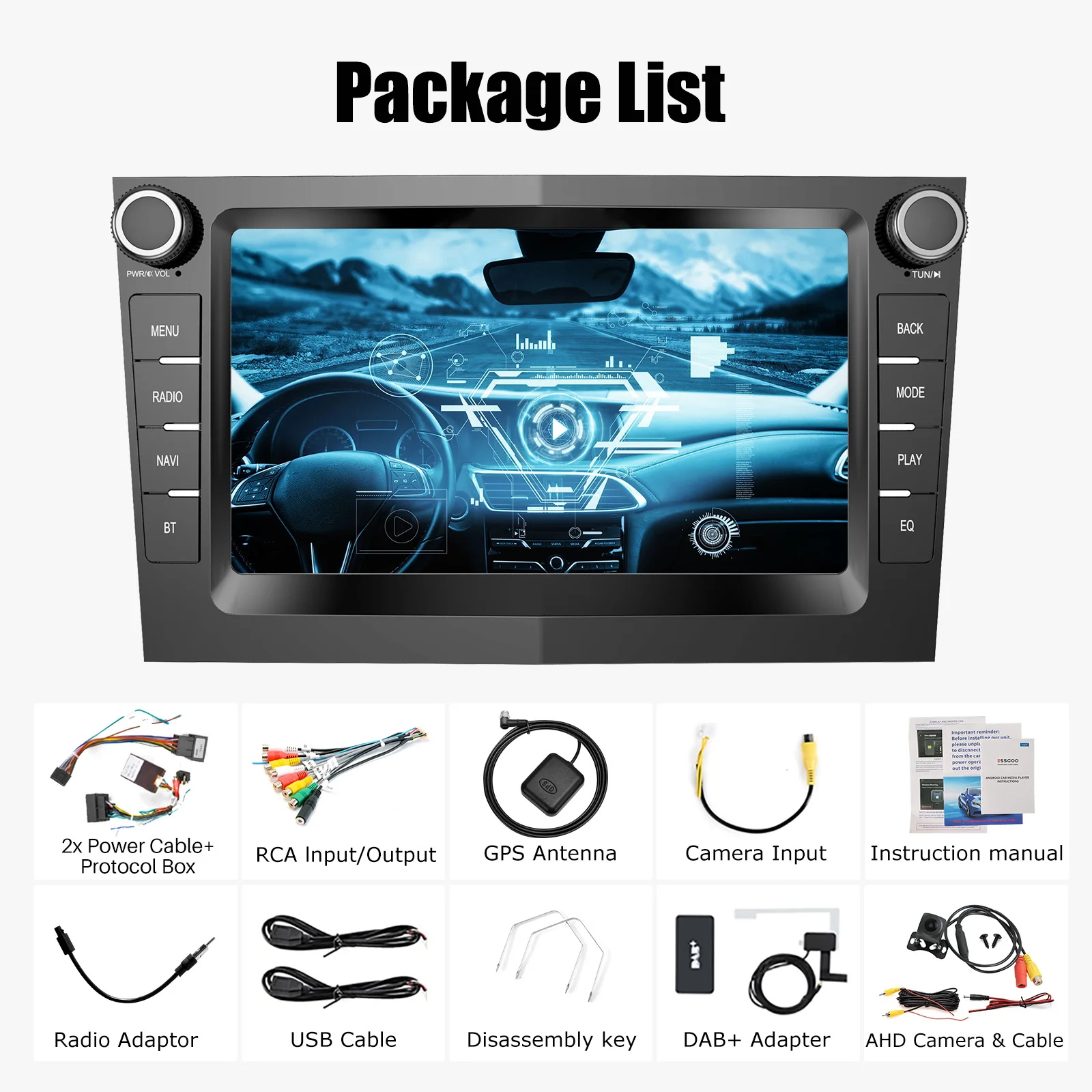 ESSGOO Android 14 Autoradio Draadloze CarPlay Voor Opel Astra Vectra Vauxhall Antara Zafira Corsa C D Vivaro Meriva Auto ﻿