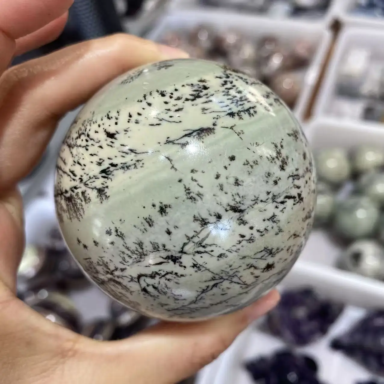 Natural Picture Stone Crystal Quartz Energy Sphere, For Spiritual Healing, Home Decoration, Purification And Demagnetization, Di