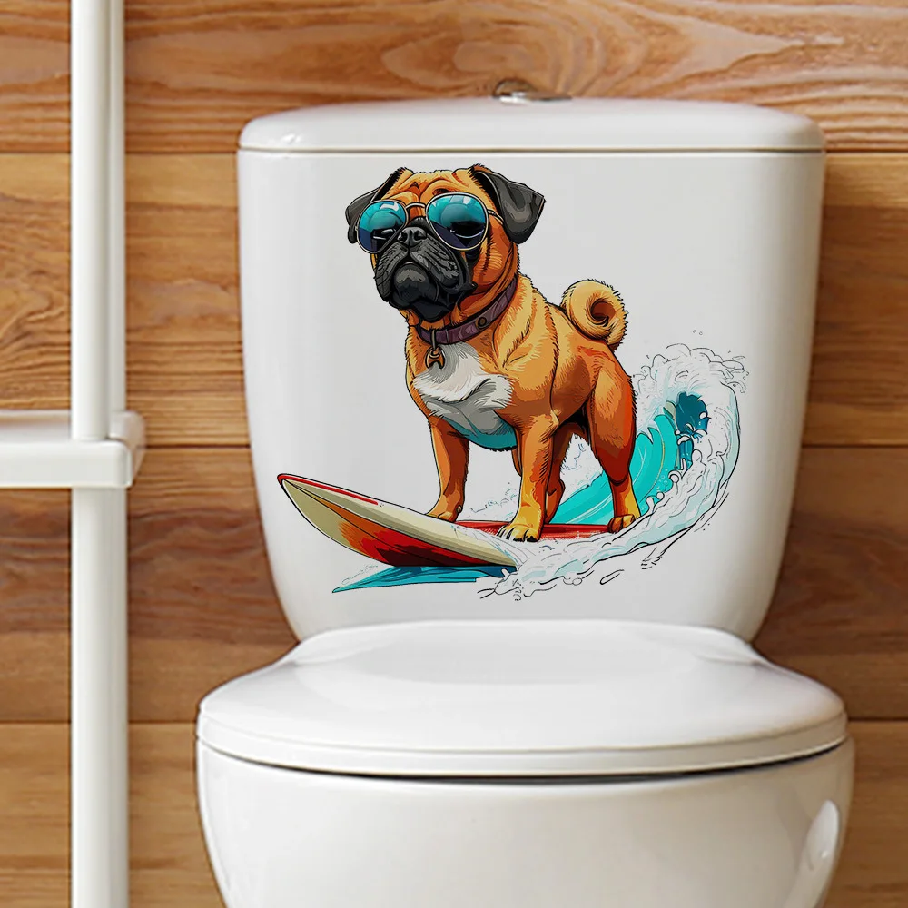 

Removable Surfing Dog Toilet Sticker, Waterproof Bathroom Wall Decal for Shower Tile, Self-adhesive Peel and Stick Home Decor