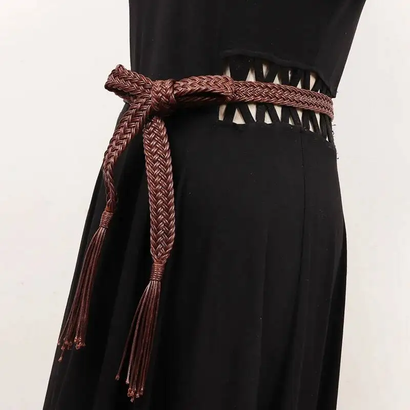 Coffee Knitted Black Vintage Long Bandage Belt Personality Women New Fashion All-match Spring Autumn 2026 3CC2