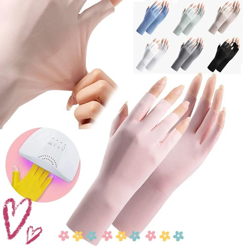 1 Pair Fingerless Gloves Summer Sunscreen UV Protection Multicolor Gloves Woman Driving Gloves Stretch Female Touchscreen Ice