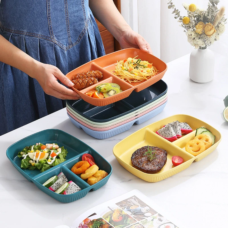 1Pc Divided Dish Diet Reusable Dinner Plate Kitchen Dinnerware Portion Plates For Adults 3 Compartments Microwave Safe