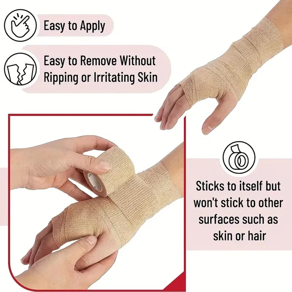 12 Rolls Medical Adhesive Bandage Elastic Breathable Sports Self Adhesive Tape Beige Wrap Finger Tape For Wrist Ankle First Aid