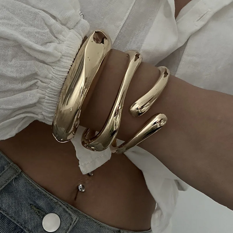 Punk Cuff Bangles Vintage Punk Gold Silver Color Geometric Bangles Women Bracelets Hip Hop Jewelry Gifts