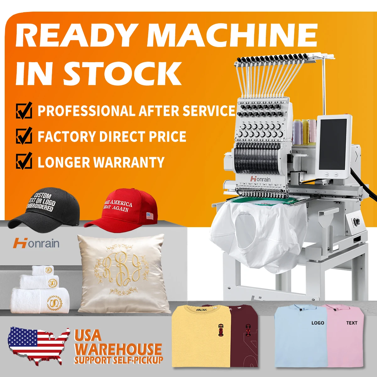 HONRAIN Versatile Computerized Single Head Embroidery Machine for Caps, Patches, 3D, and Flat Designs
