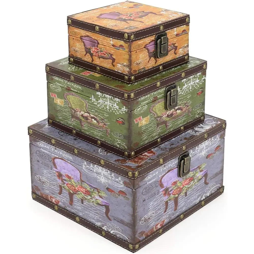 

Набор из 3-х винтажных деревянных ящиков с защелкой, антикварные ящики для хранения в деревенском стиле для домашнего декора, идеально подходят для фотографий, ювелирных изделий, наличных