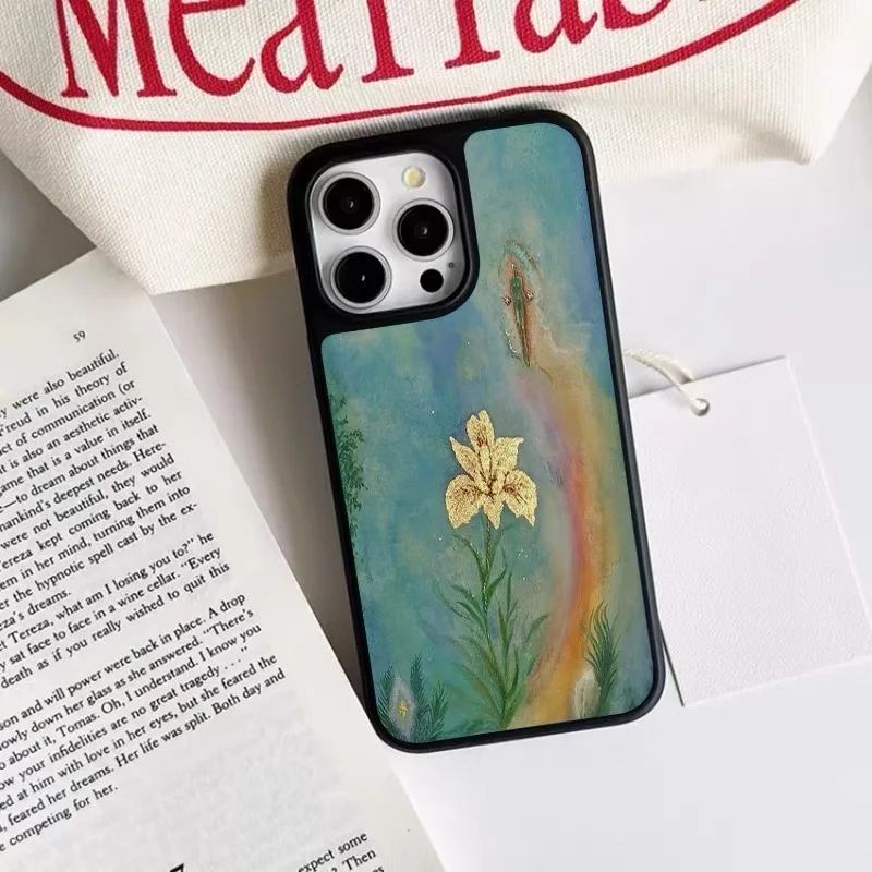 녹색 꽃 유화 배경 아이폰 16E 15 14 13 12 11 Pro Max 삼성 S24 ULTRA 폰 케이스