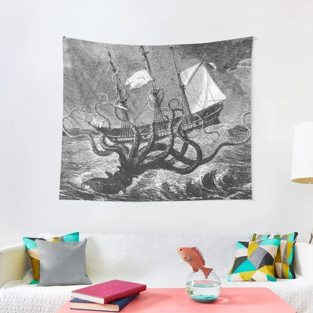 Kraken Rules the Sea Tapestry Outdoor Decor Aesthetic Room Decorations Wallpaper Bedroom Luxury Living Room Decoration Tapestry