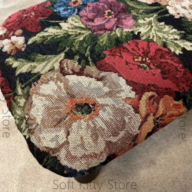 Retro Furniture Flower Footrest Thickened Sponge Stool Handmade Small Stool Classical Durable Entrance Shoe Changing Boarding