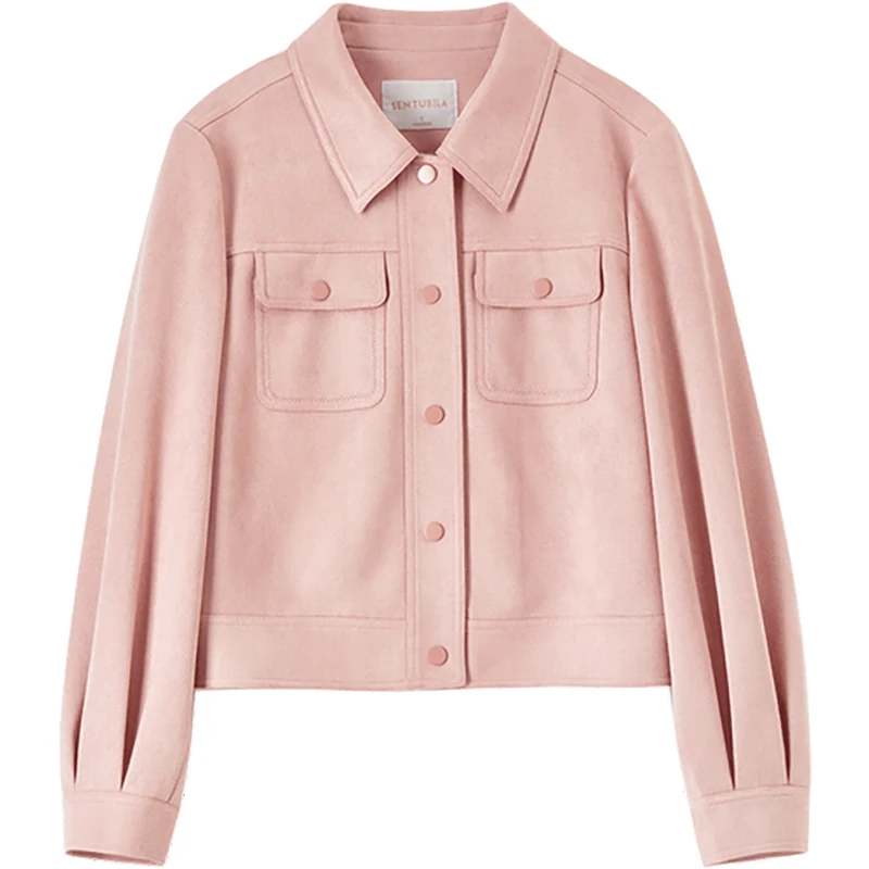 سترة نسائية مخملية من SENTUBILA لخريف 2025 بياقة مقلوبة وأكمام فانوس واحدة الصدر ملابس خارجية قصيرة غير رسمية 153WB2129