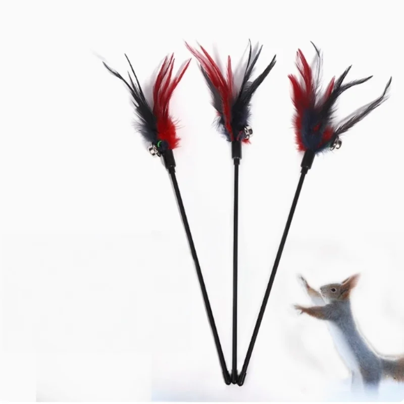 Feder-Teaser-Zauberstab mit Glocke, lustiger Zauberstab, interaktives Spiel, Katzenspielzeug, Heimtierbedarf, zufälliger Farbversand.