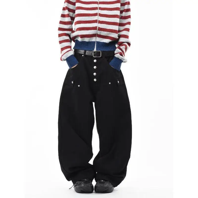 Men's Single Breasted Design Casual Pants Cool Boy Wide Legs Thin Sweatpants Street Bottom Male High Waist Trousers