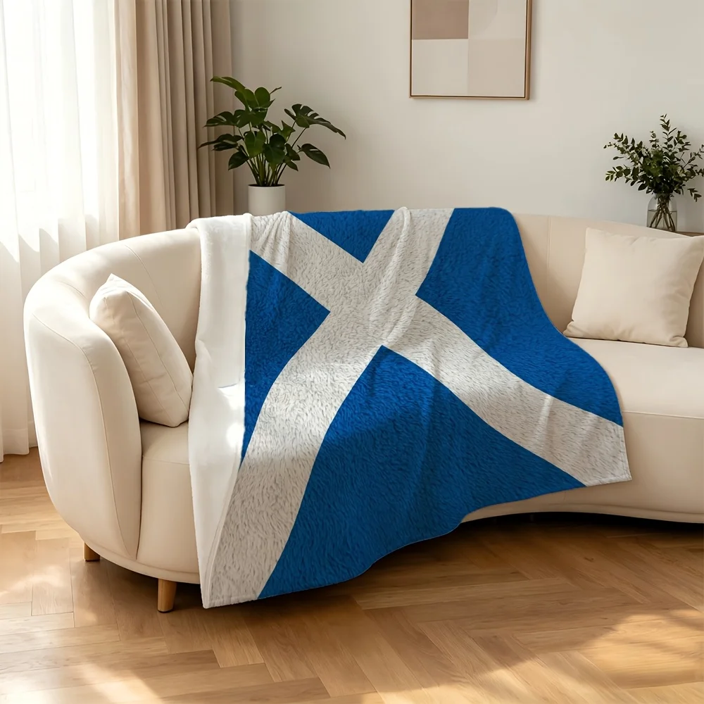 Giant Blue White Cross Pattern Throw Blanket Fleece Throw Cozy Winter Bed Spread 150x200cm Oversized Decor