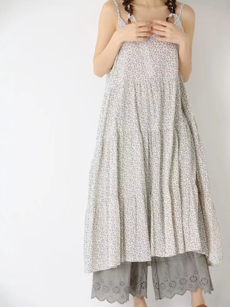 레트로 플로럴 루즈 코튼 선드레스 스윗 슬레 오프숄더 원피스 봄 여름 캐주얼 편안한 순면 드레스