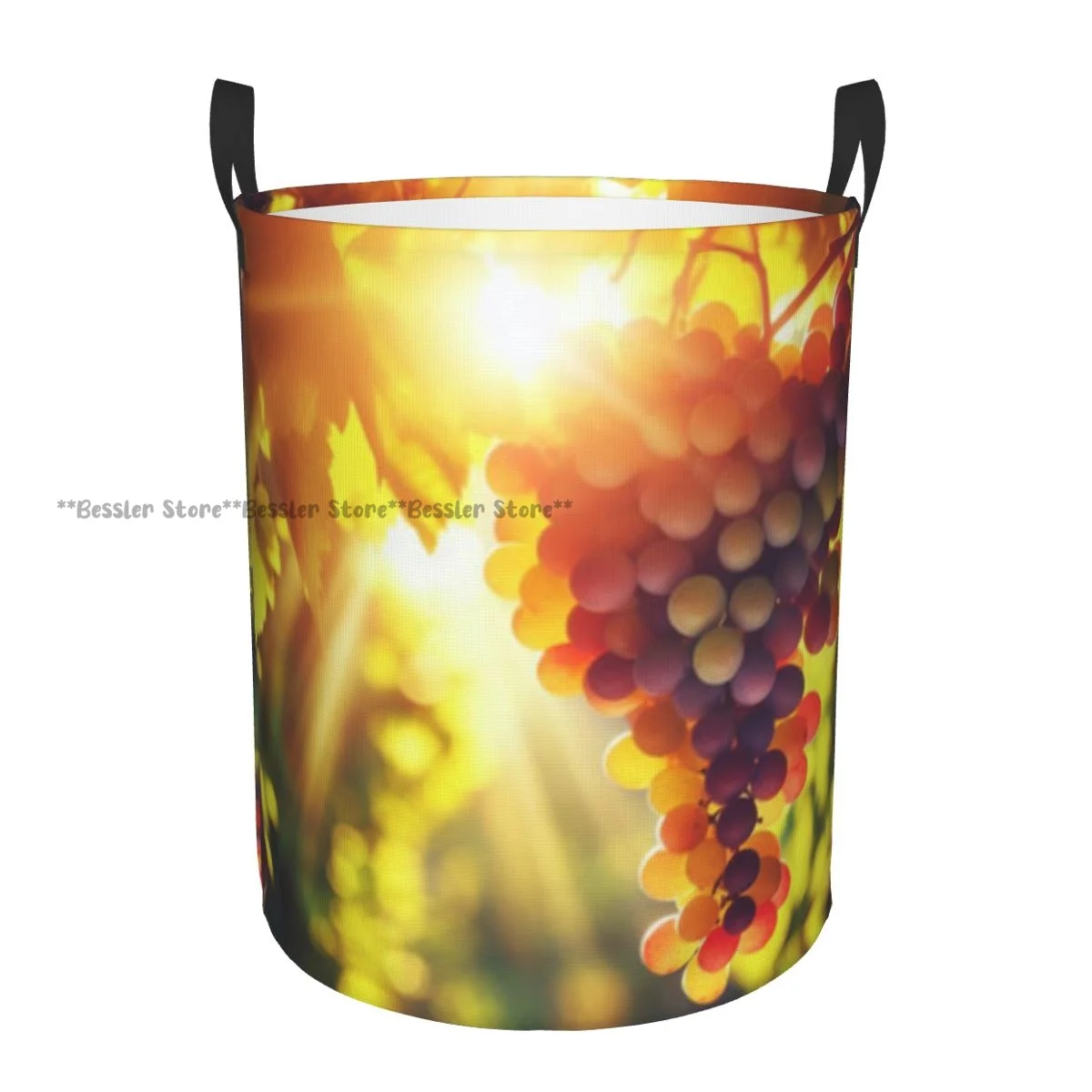 Ripe Grapes In Vineyard At Sunset Waterproof Storage Bag Household Dirty Laundry Basket Folding Clothes Organizer