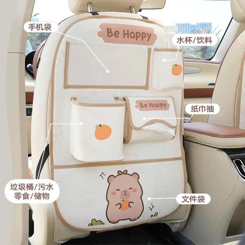 Car Seat Back Storage Bag Car Universal Leather Storage Box Creative Capybara Dirty and Wear-Resistant Car Storage Bag Supplies