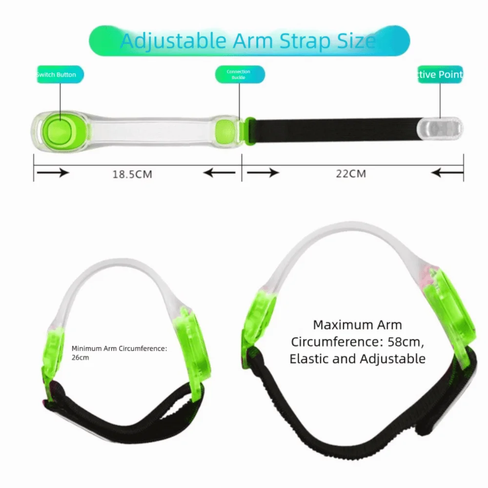 Brazalete con luz LED de PVC de plástico a la moda, pulsera de advertencia nocturna portátil ajustable, cinturón para correr, deportes al aire libre, noche