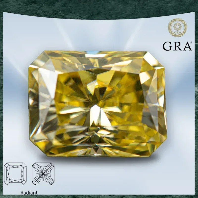 

Moissanite Stone Radiant Cut Lemon Yellow Color VVS1 with GRA Certificate for Gemstone Charms Beads Top Jewelry Making Materials