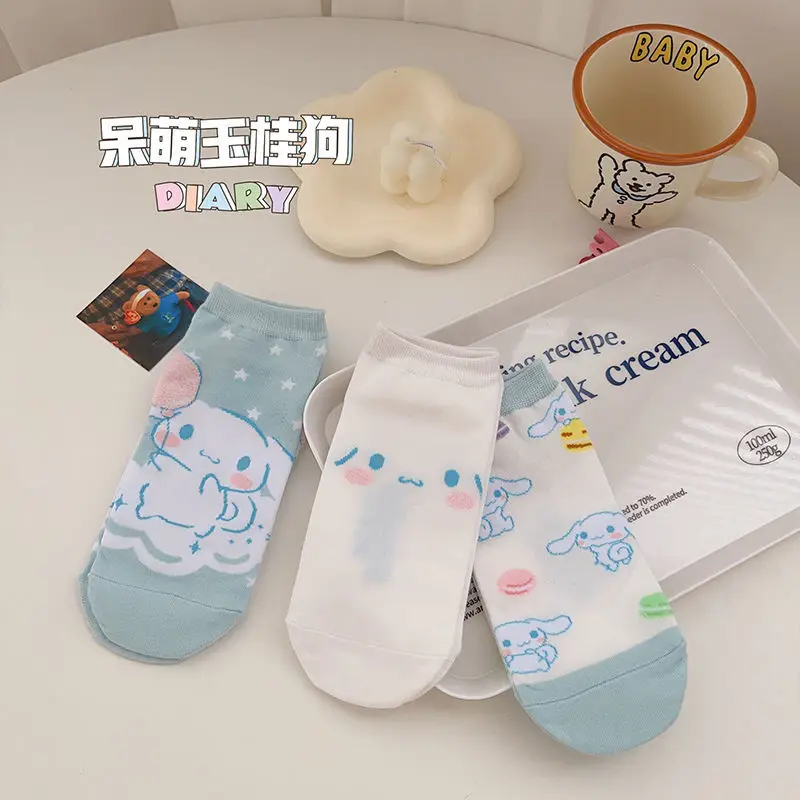 3Pcs Kawaii Sanrio Socks Kuromi Cinnamoroll Anime Cute Student Autumn Thin Comfortable Breathable Cartoon Socks Toys for Girls