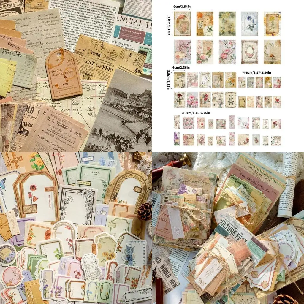 Y5LB 100Sheets Aesthetic Scrapbooking Paper Vintage Decorative Paper Set for Journaling Planner Album Card Embellishment