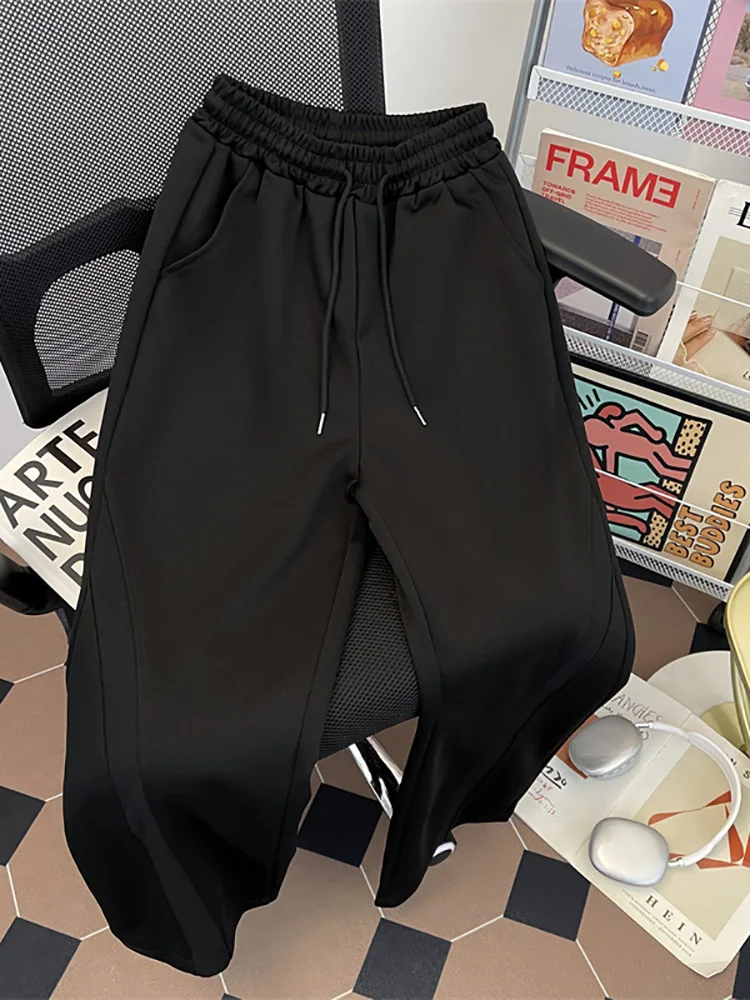 American Spliced Sports Pants For Men Drawstring Elastic Waist Straight Leg Spring Autumn Casual Fashion Loose Male Trousers