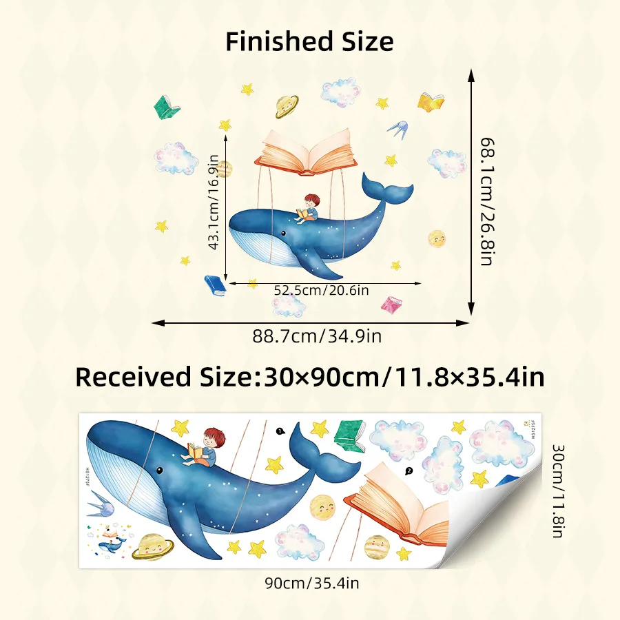 Whales Boys Books Wall Stickers For Children's Room Kids Bedroom Baby Room Decor Wallpaper Removable Poster Home Decoration