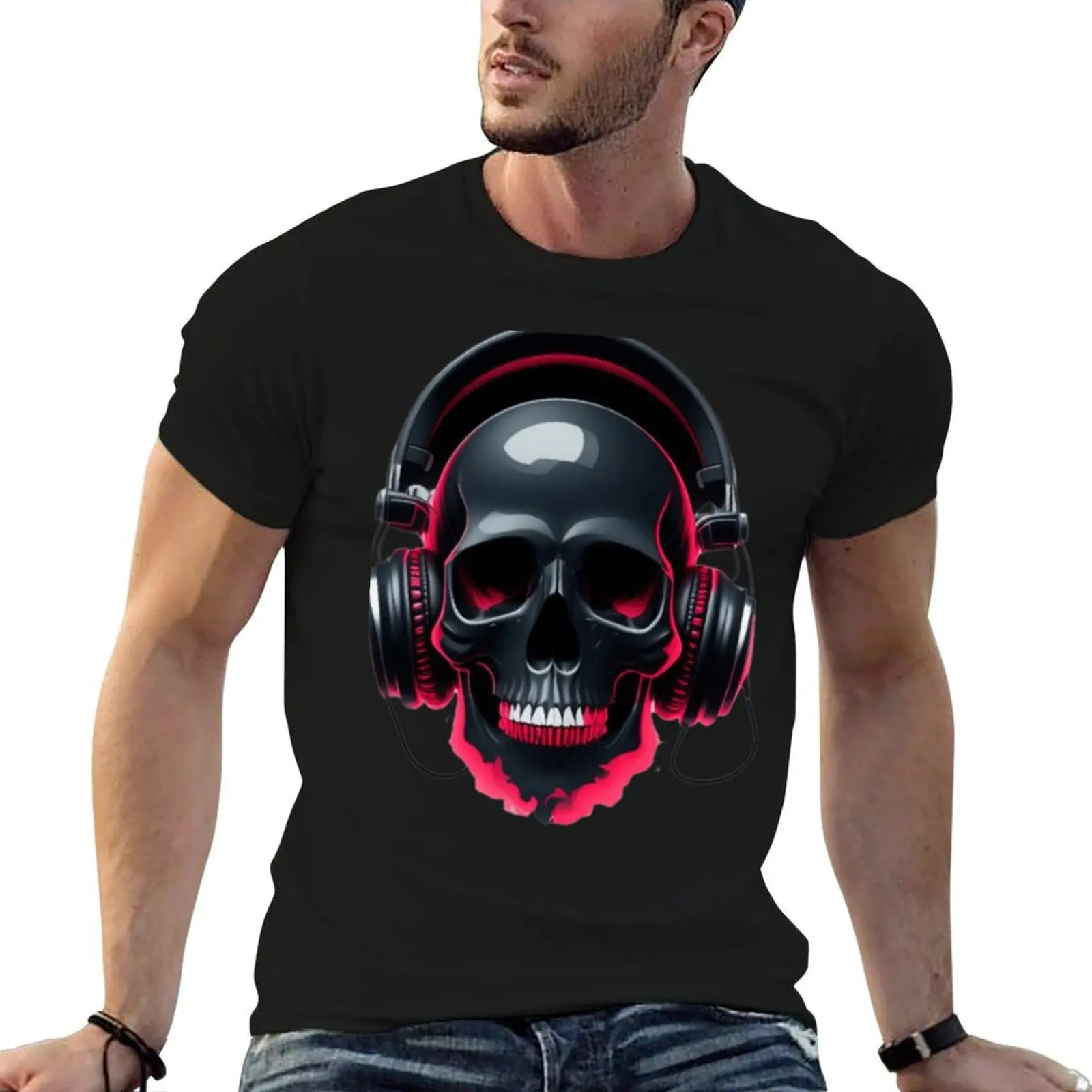 

Gamer Skull T-Shirt rapper graphic tees man clothes oversized mens plain t shirts