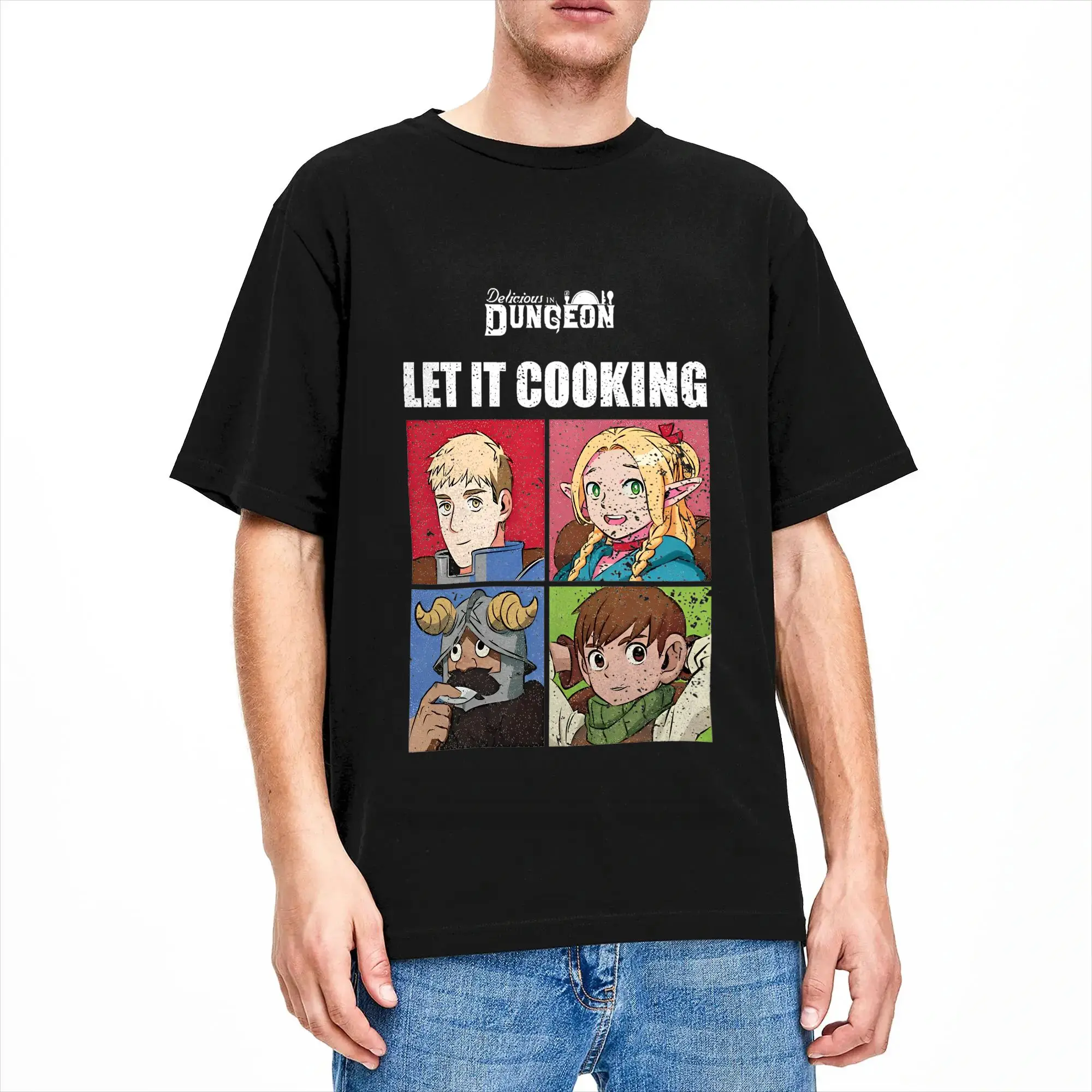 Copia De DELICIOUS IN DUNGEON LEI IT COOKING T Shirts Cotton Funny T-Shirts Round Neck  Tees Short Sleeve Clothing Printed