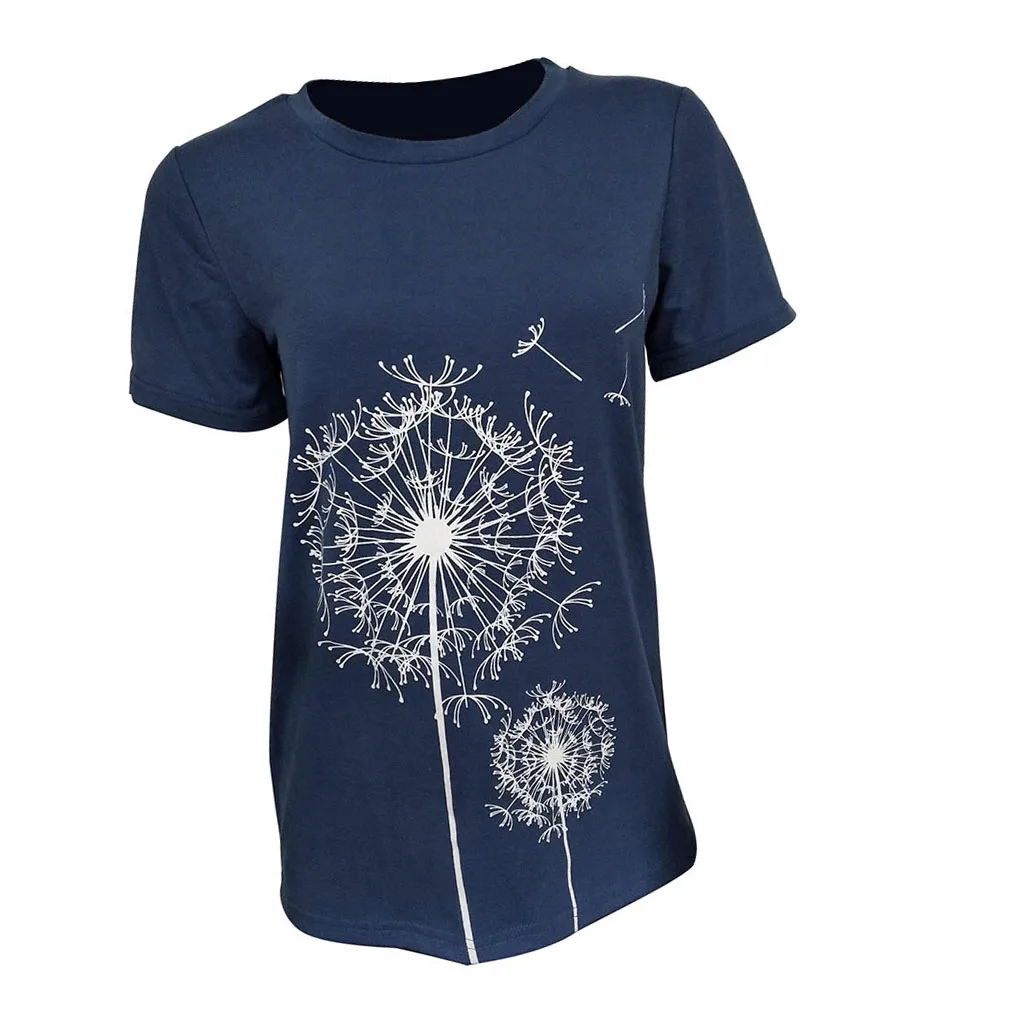 Damskie koszulki z okrągłym dekoltem, krótki rękaw, nadruk dmuchawca, oddychające t-shirty, odzież unisex, dodatek modowy, czerwone, rozmiar S