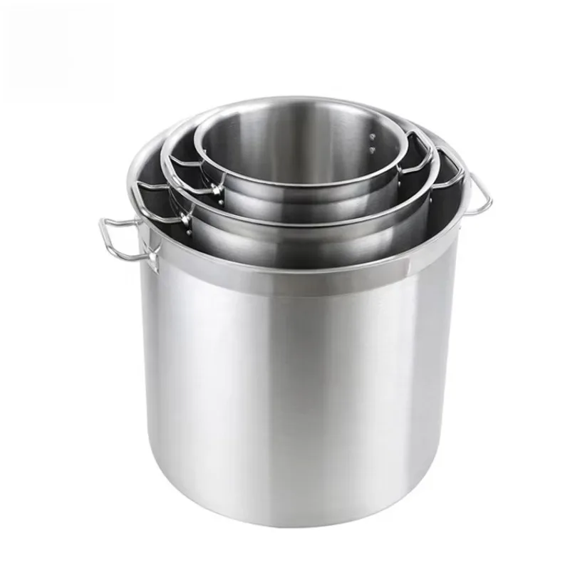 

Commercial Industrial Large 304 Stainless Steel Cooking High Stock Pot Warmer Range Wholesale Set Soup and Stock Pot
