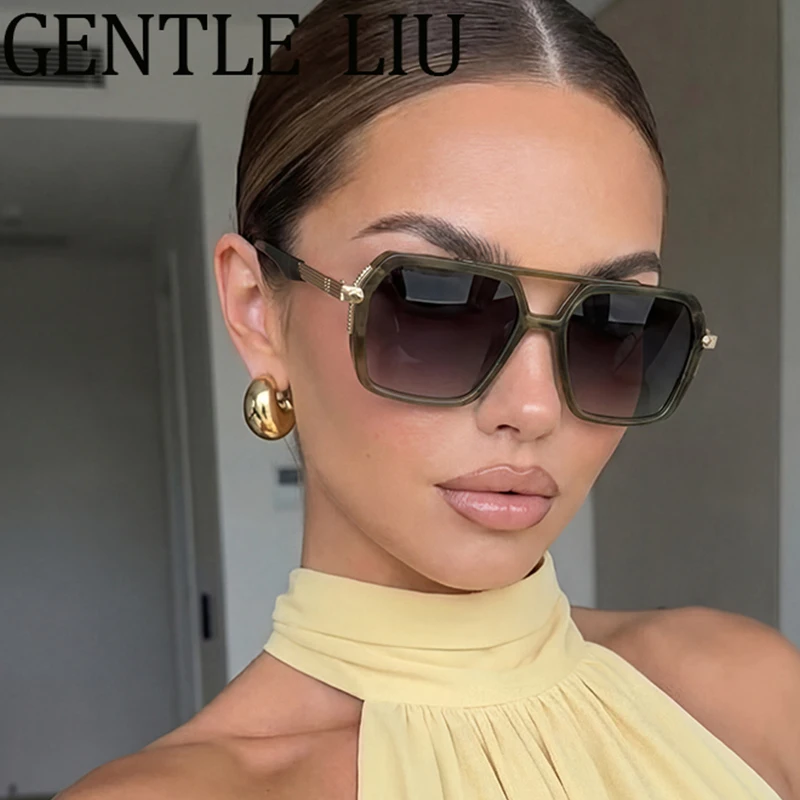 

2026 Luxury Polarized Oversized Sunglasses Women Designer Vintage Square Double Bridge Sun Glasses Shade Outdoor Driving Eyewear