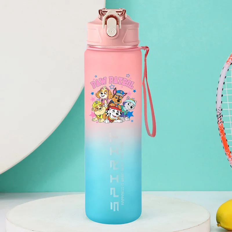 Botellas de agua bonitas de la patrulla canina de 800ML con pajita, botella deportiva con estampado de dibujos animados de Anime, regalo de fiesta de cumpleaños a la moda para niños y niñas