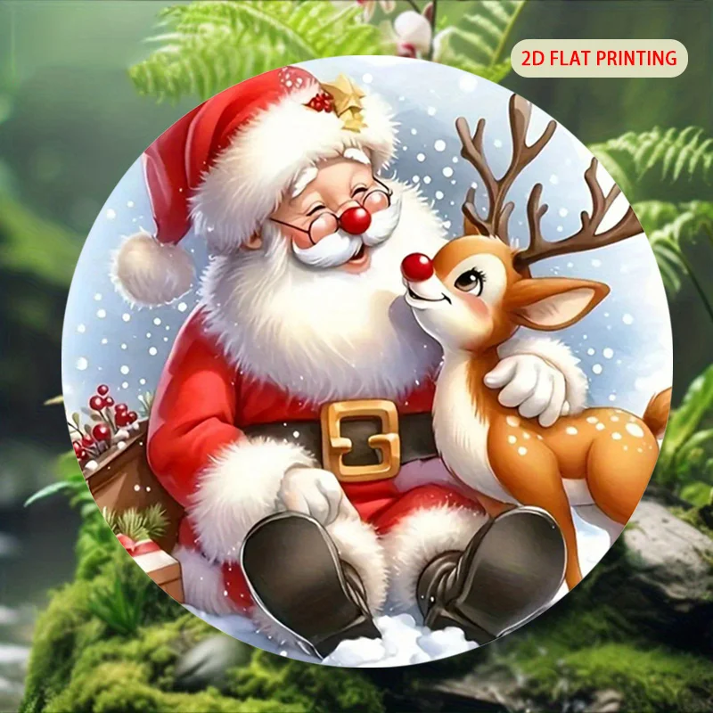 2D Flat, 2D Flat 1pc Santa Claus 20x20cm Plaque,Reindeer Sign,Winter Celebration Perfect for Home,Office,Cafe Or Garage Metal De