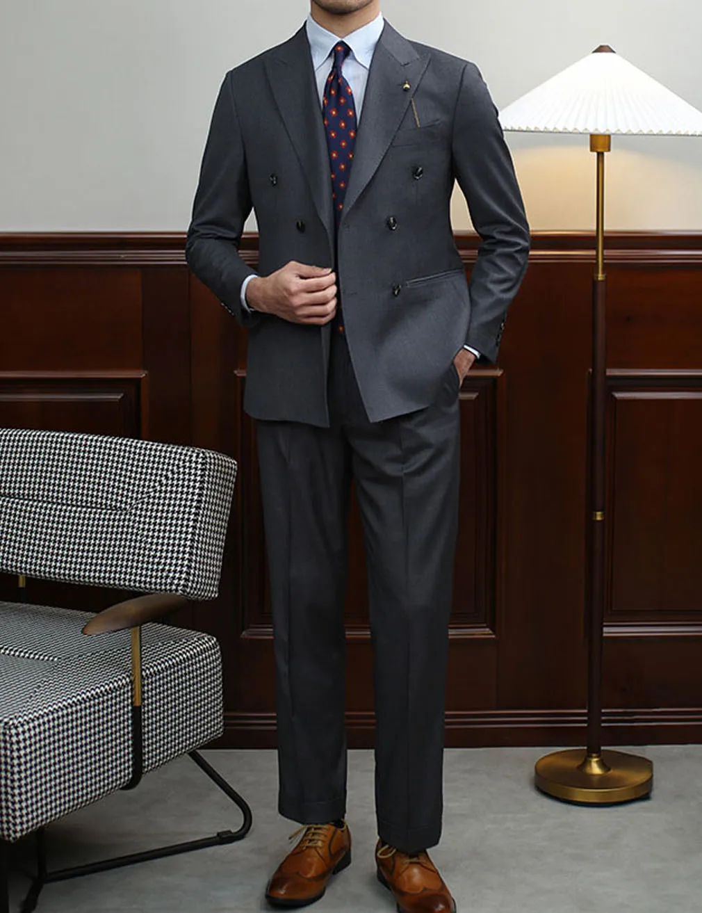

Men Suit Dark Gray 2 Pieces Solid With Lapel Business Casual For Wedding Party Banquet Work Set Coat With Pants