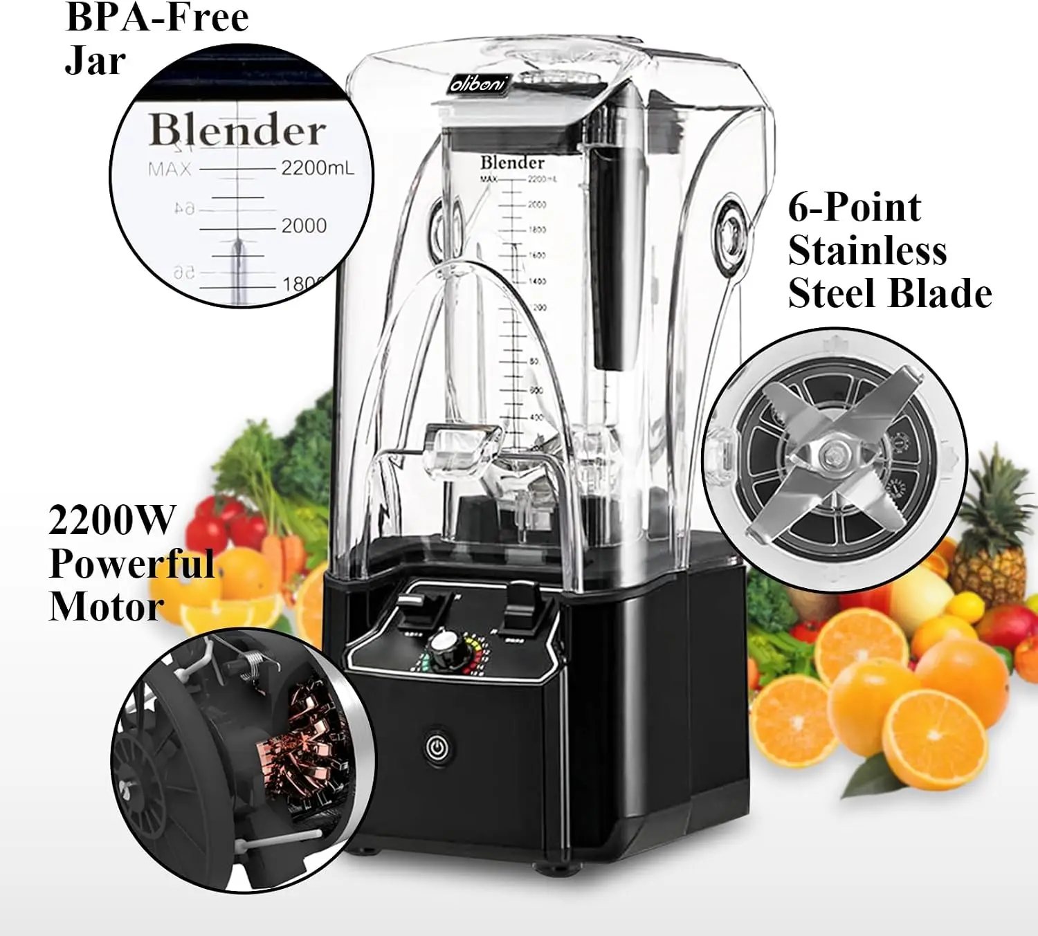 ^For Commercial Blender for Smoothies 2200W with Soundproof Cover,2200 ML,15 Speeds,6-leaves Stainless Steel Blade,Heavy Duty