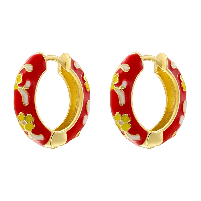 ZHUKOU Enamel Dripping Oil Ethnic Style Feature Colorful Earrings Ladies Fashion Trend Ear Jewelry 1 Pair:VE1529