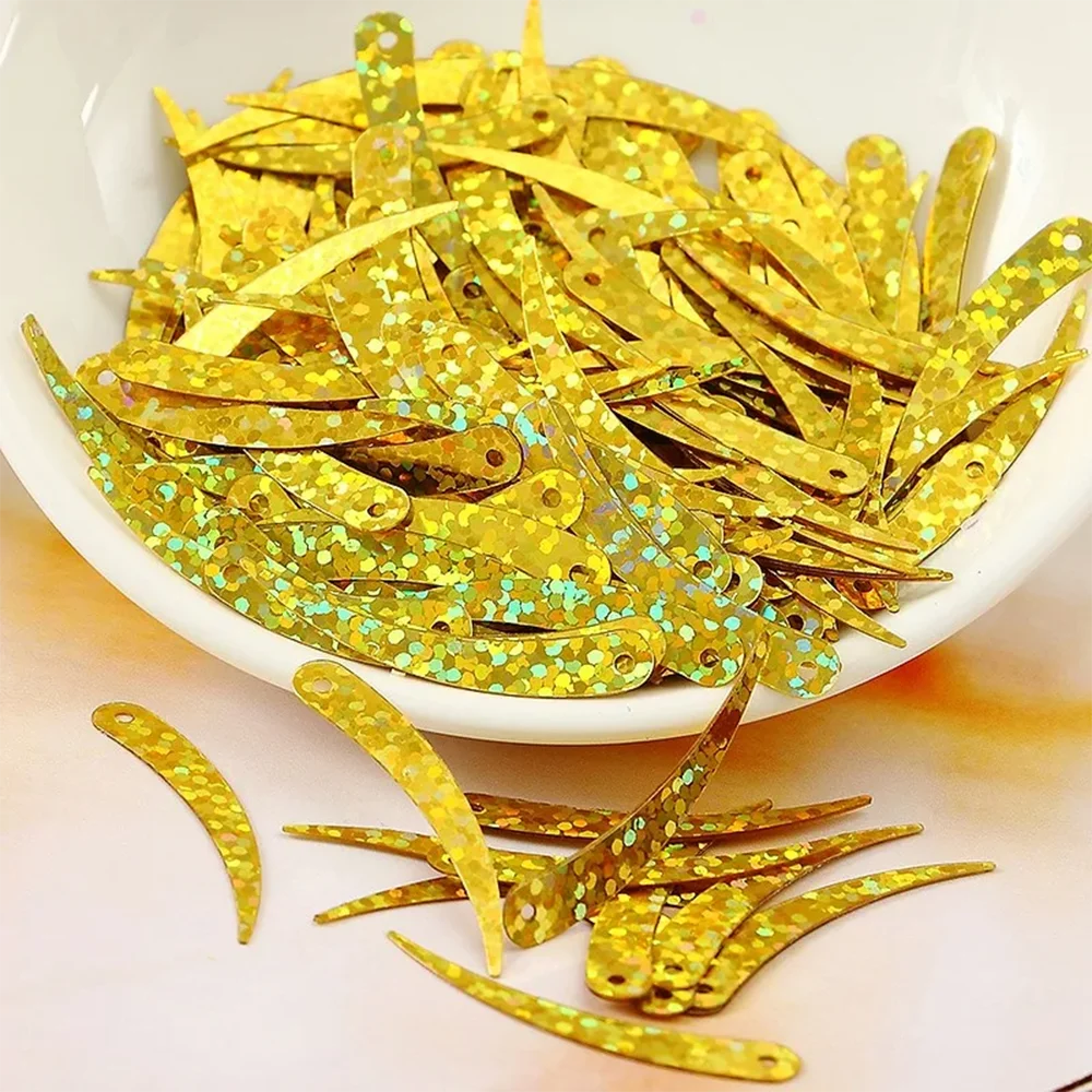 1000pcs Chilli Ivory Shape Sequins 5*32mm PVC Flat Paillette Clothes Decoration With 1 Hole Laser Colors